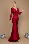 Formal Dresses Long Sleeve Formal Fitted Evening Dress Burgundy