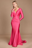 Formal Dresses Long Sleeve Formal Fitted Evening Dress Fuchsia
