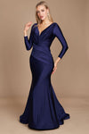 Formal Dresses Long Sleeve Formal Fitted Evening Dress Navy