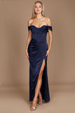 Formal Dresses Corset Satin Formal Evening Dress Navy