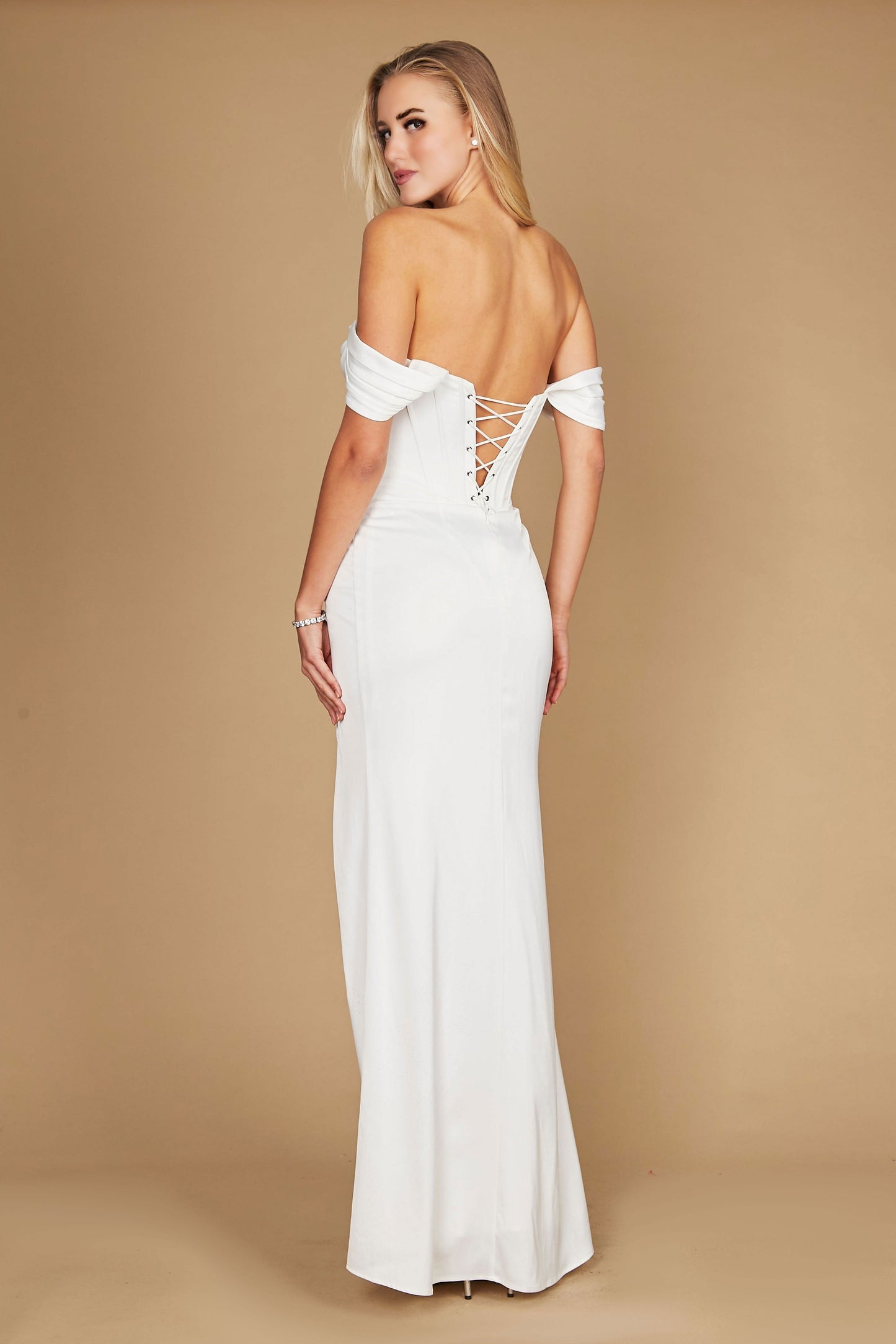 Long Corset Satin Wedding Dress Off White