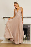Prom Dresses Long Formal Pleaded Evening Dress Rose Gold