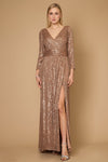 Formal Dresses Long Sleeve Sequin Formal Beaded Dress Bronze