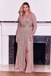 Formal Dresses Long Sleeve Sequin Formal Beaded Dress Rose Gold