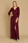 Formal Dresses Long Sleeve Sequin Formal Beaded Dress Burgundy