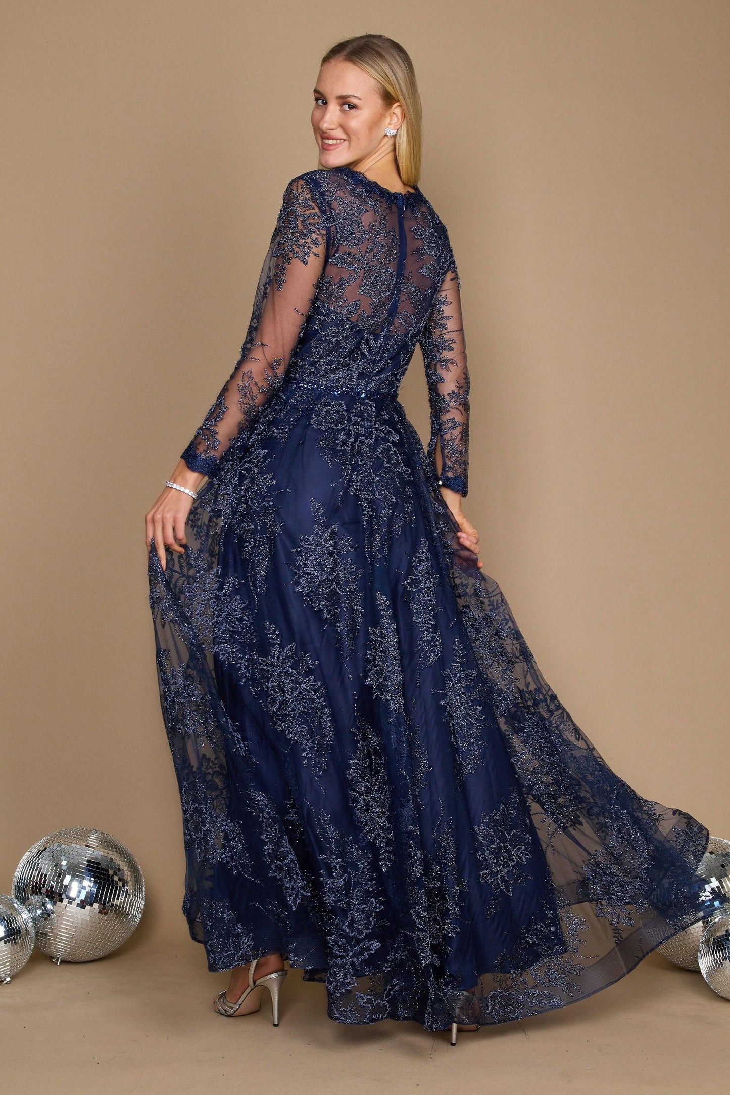 Formal Dresses Long Sleeve Formal Dress Evening Gown Navy