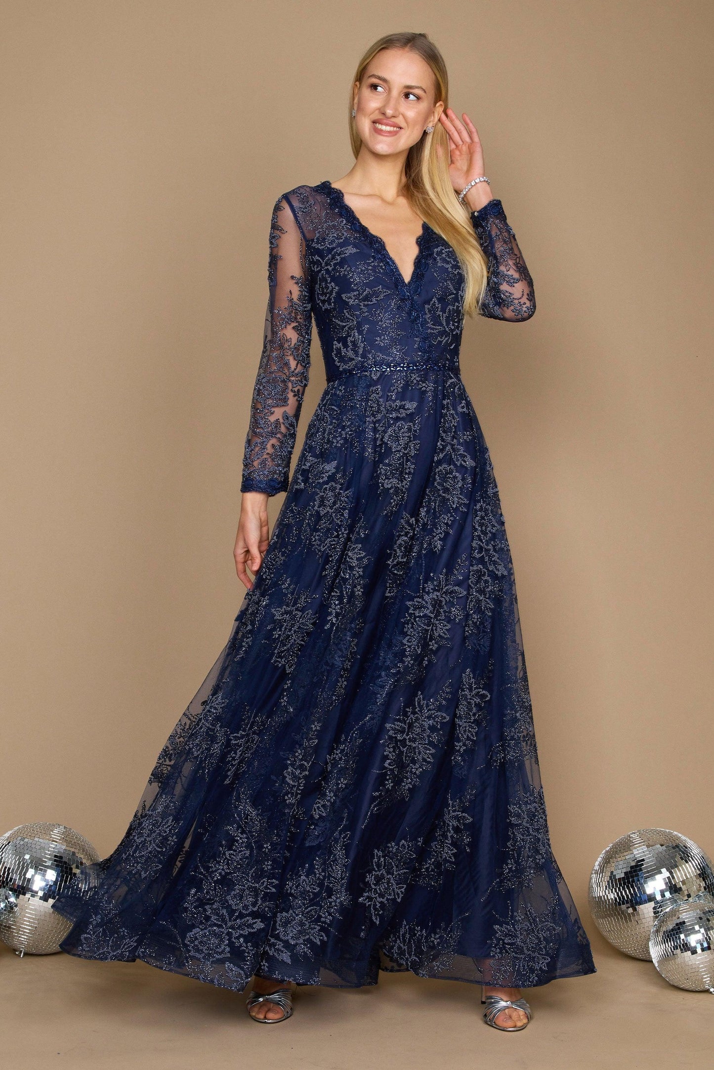 Formal Dresses Long Sleeve Formal Dress Evening Gown Navy