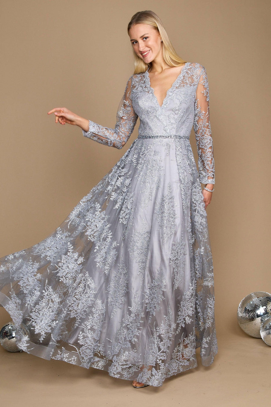 Formal Dresses Long Sleeve Formal Dress Evening Gown Silver