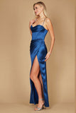 Prom Dresses Draped Corset Cowl Long Prom Dress French Blue