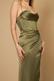 Prom Dresses Draped Corset Cowl Long Prom Dress Olive