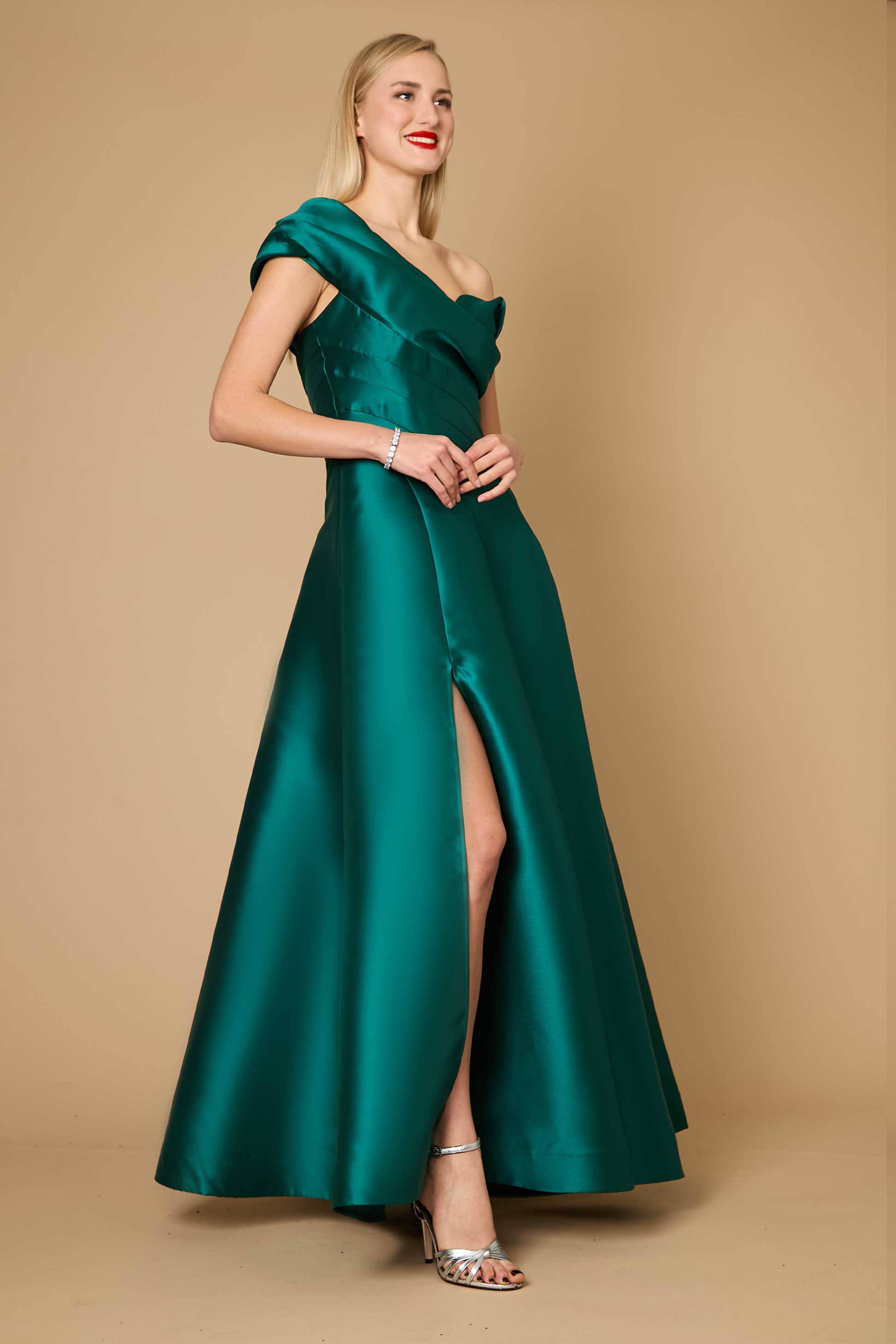 Formal Dresses One Shoulder Long Formal Ball Gown Evening Dress Emerald Green