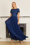 Mother of the Bride Dresses Short Sleeve Mother Of The Bride Evening Dress Navy