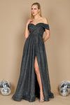 Long Off Shoulder Glitter Prom Dress