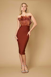 Cocktail Dresses Bodycon Bandage Short Feather Formal Cocktail Dress Bronze