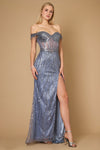 Fitted Off Shoulder Sequin Prom Formal Dress