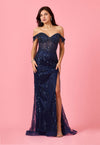 Fitted Off Shoulder Sequin Prom Formal Dress