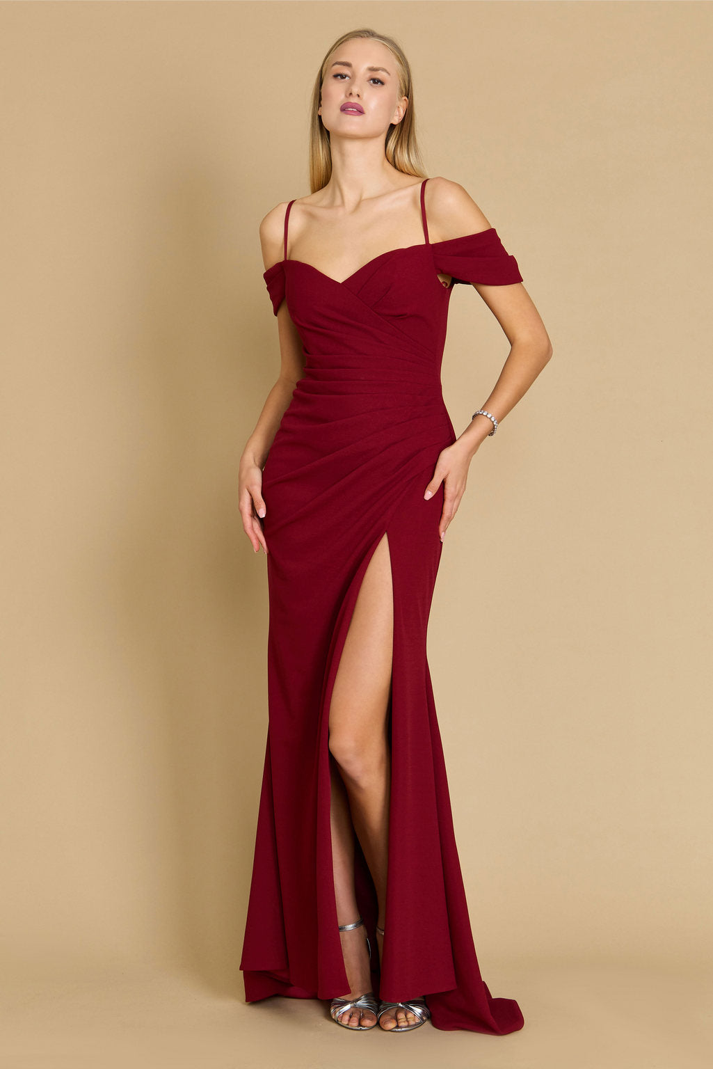 Formal Dresses Long Formal Off The Shoulder Wrap Evening Dress Burgundy