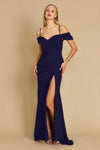 Formal Dresses Long Formal Off The Shoulder Wrap Evening Dress Navy