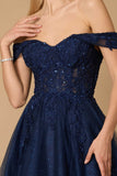 Formal Dresses Long Off Shoulder Corset Formal Dress Navy