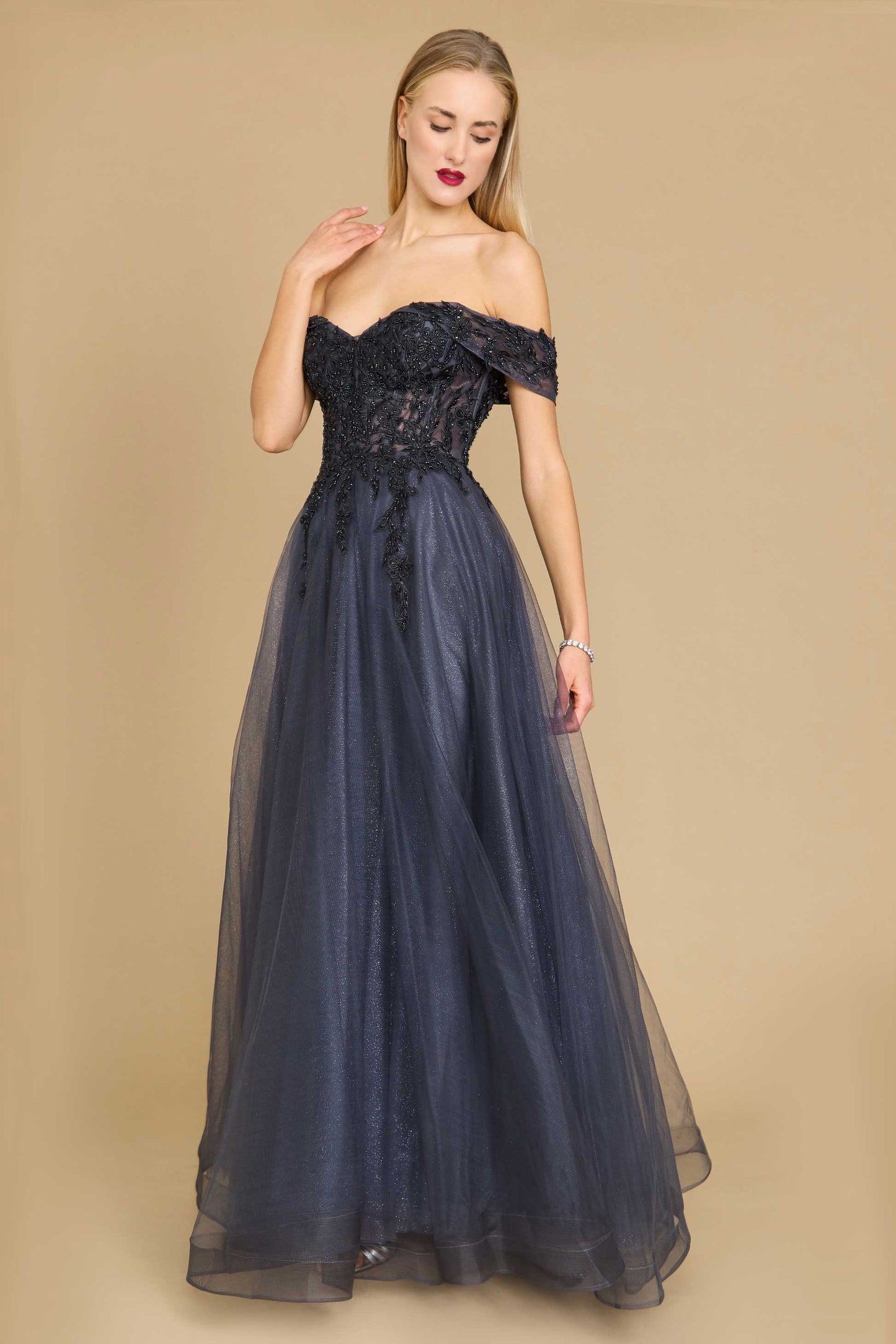 Formal Dresses Long Off Shoulder Corset Formal Dress Charcoal