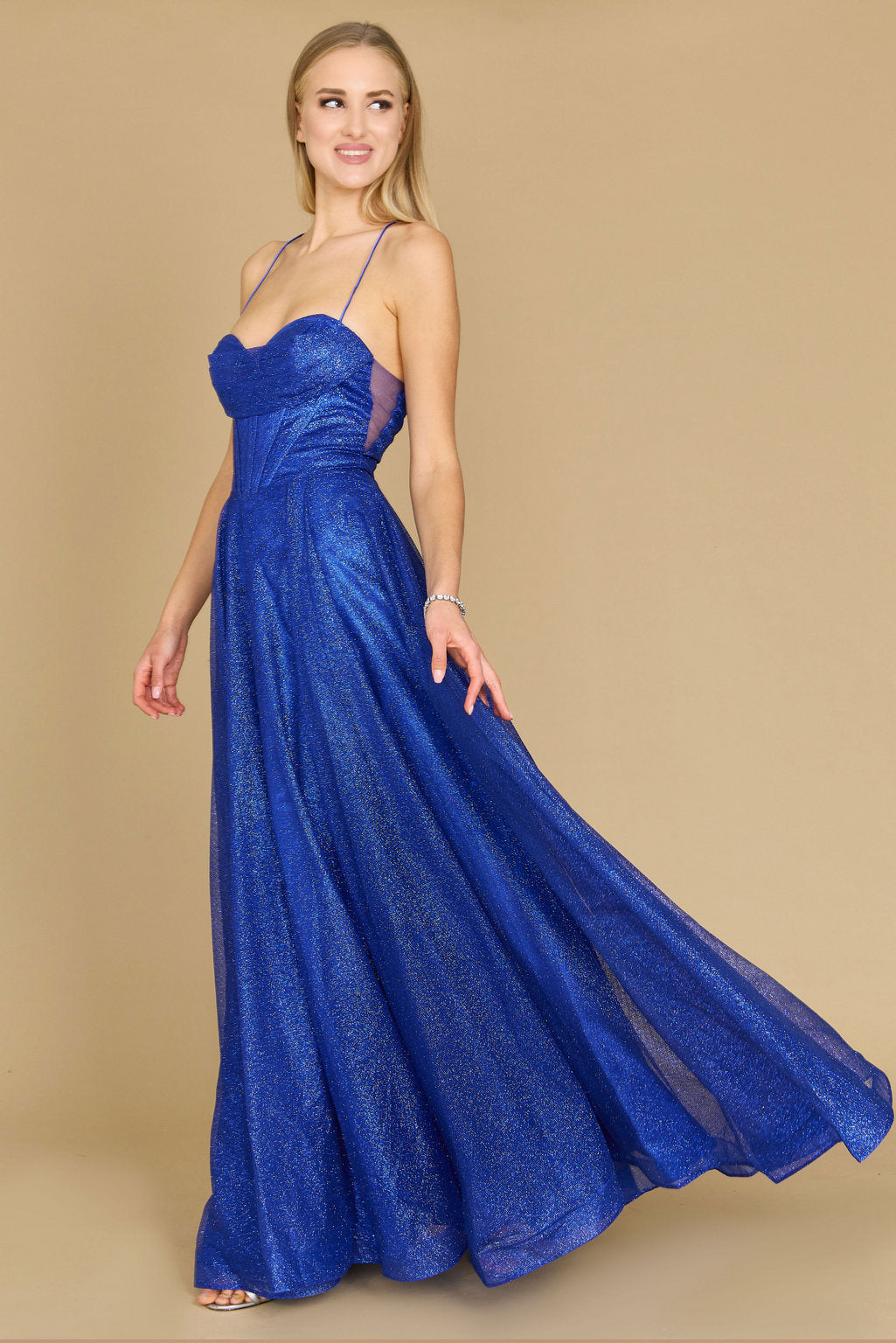 Prom Dresses Long Sparkling Cowl Corset Prom Dress  Royal Blue