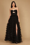 Prom Dresses Strapless Ruffle Skirt Prom Ball Gown Black