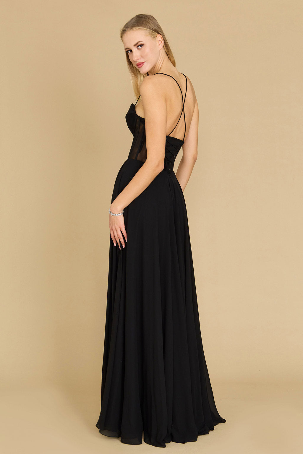 Prom Dresses Long Chiffon Corset Formal Prom Dress Black