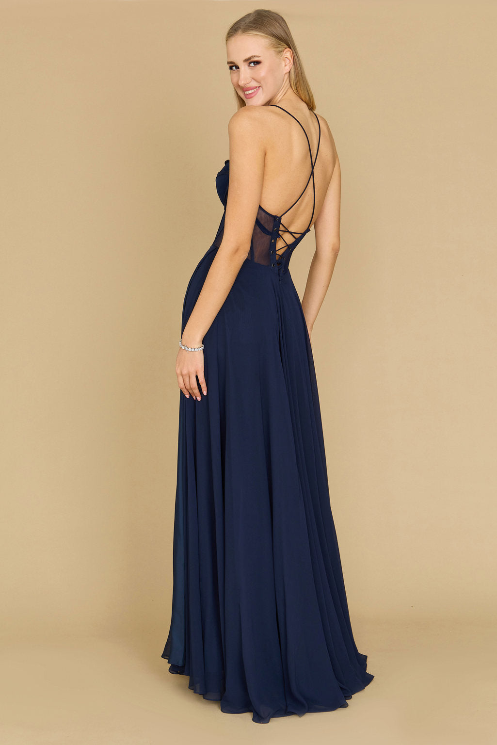 Prom Dresses Long Chiffon Corset Formal Prom Dress Navy