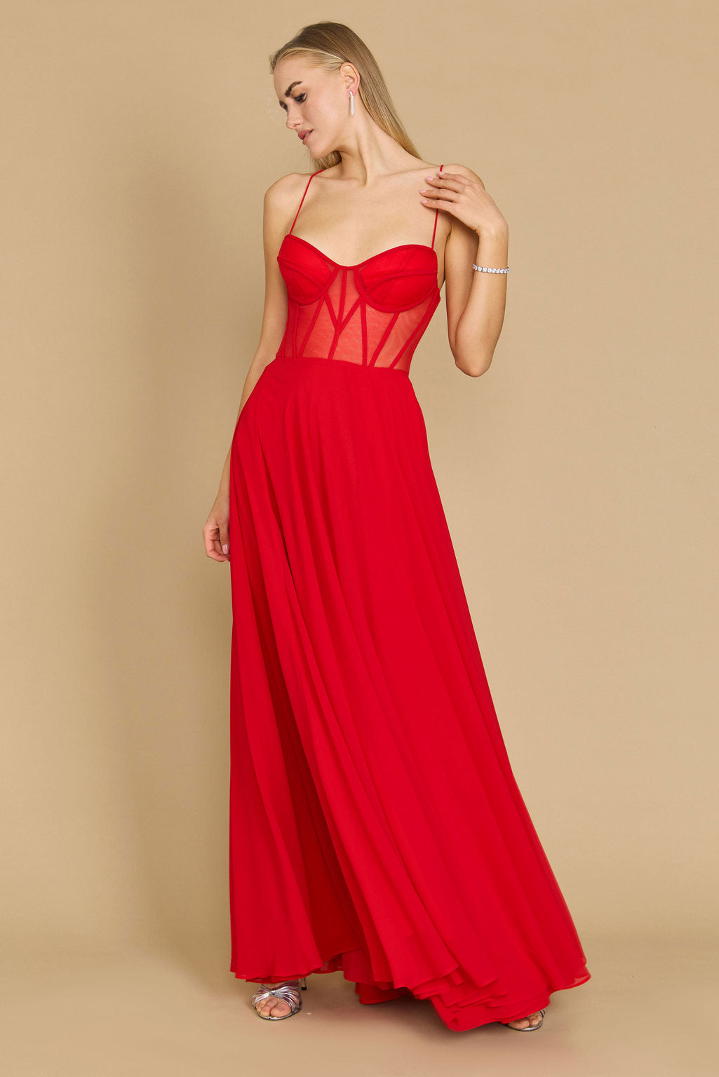 Prom Dresses Long Chiffon Corset Formal Prom Dress Red