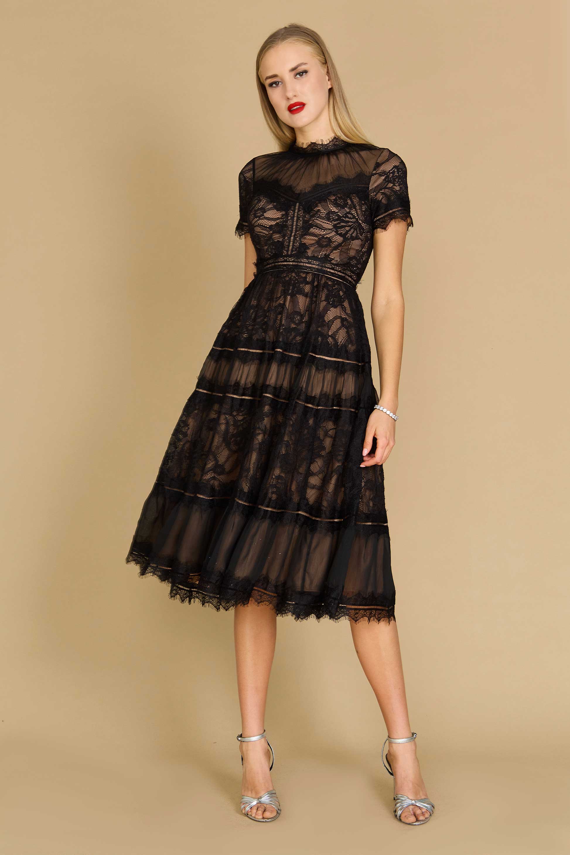 Cocktail Dresses Midi Lace Formal Black Cocktail Dress  Black