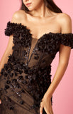 Formal Dresses Long Formal Off the Shoulder 3D Floral Corset Dress  Black