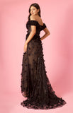 Formal Dresses Long Formal Off the Shoulder 3D Floral Corset Dress  Black