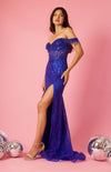 Fitted Off Shoulder Sequin Prom Formal Dress