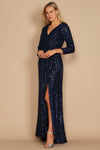 Formal Dresses Long Sleeve Sequin Formal Beaded Dress Navy