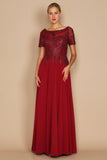 Formal Dresses Short Sleeve Mother of the Bride Formal Dress Burgundy